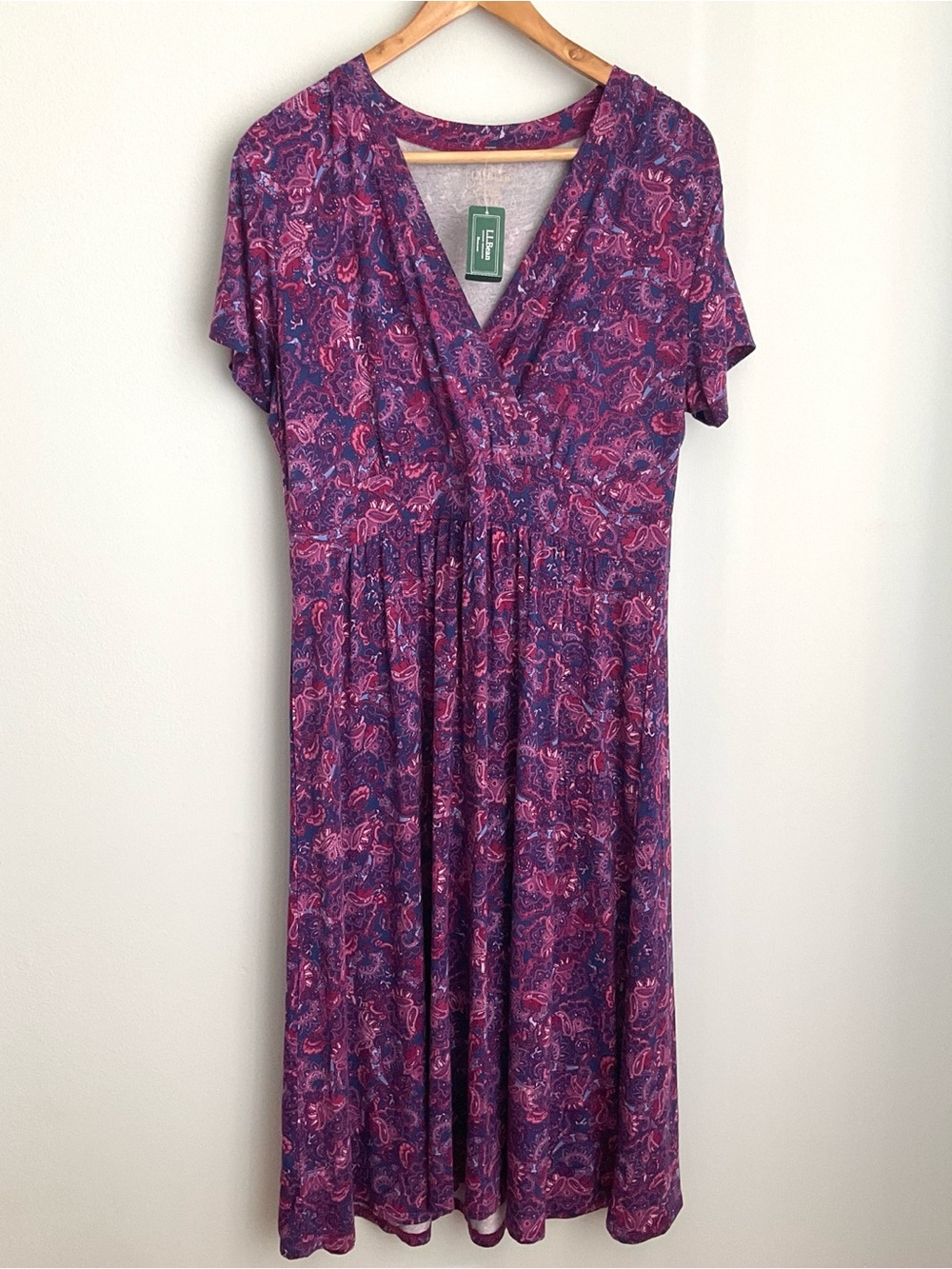 L.L. Bean Large Purple and Pink Paisley Midi Dress NWT